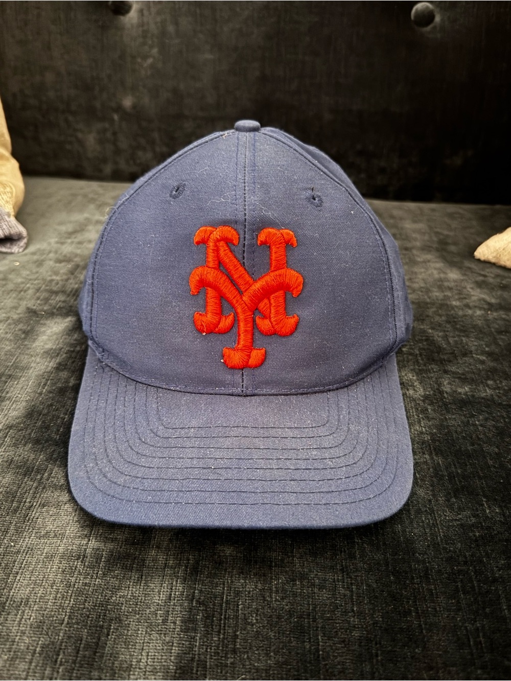 vintage New York Mets Navy Blue Baseball Cap with Orange Logo